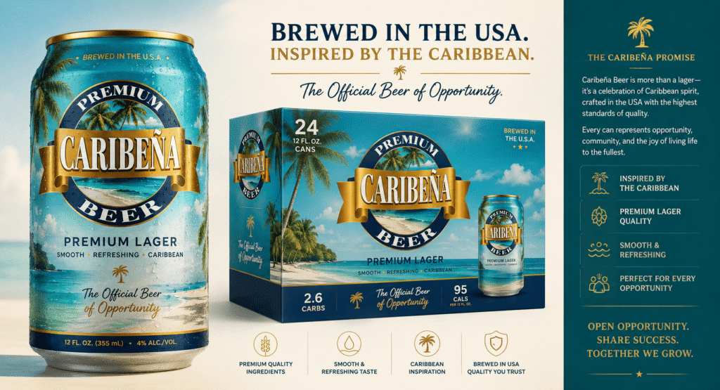 new caribena beer can and box presentation compressed